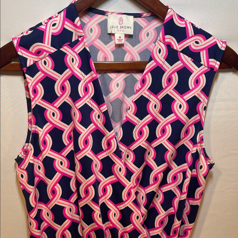 Julie Brown NYC Navy and Pink Geometric Tie-Waist Romper size M - Picture 2 of 5